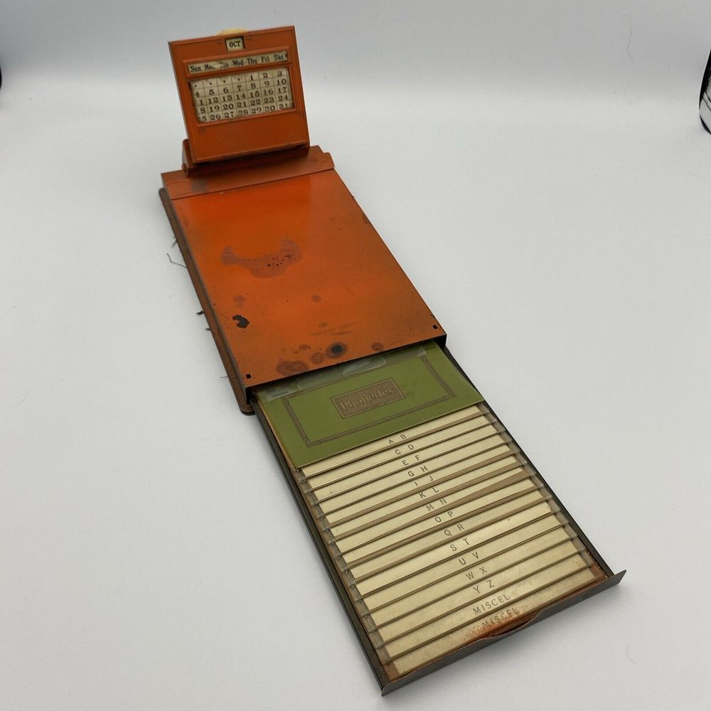 Antique JEMCO Phonedex Brass Salesman Clipboard Advertising Perpetual Calendar